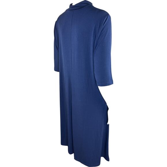 Susan Graver Liquid Knit Mock-Neck Elbow-Sleeve Dress Navy Large - Picture 11 of 16